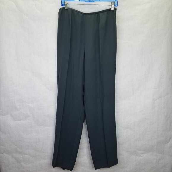 EILEEN FISHER Pants Women M Silk Georgette Crepe Tapered Side Zip Grey High Rise - Picture 1 of 12
